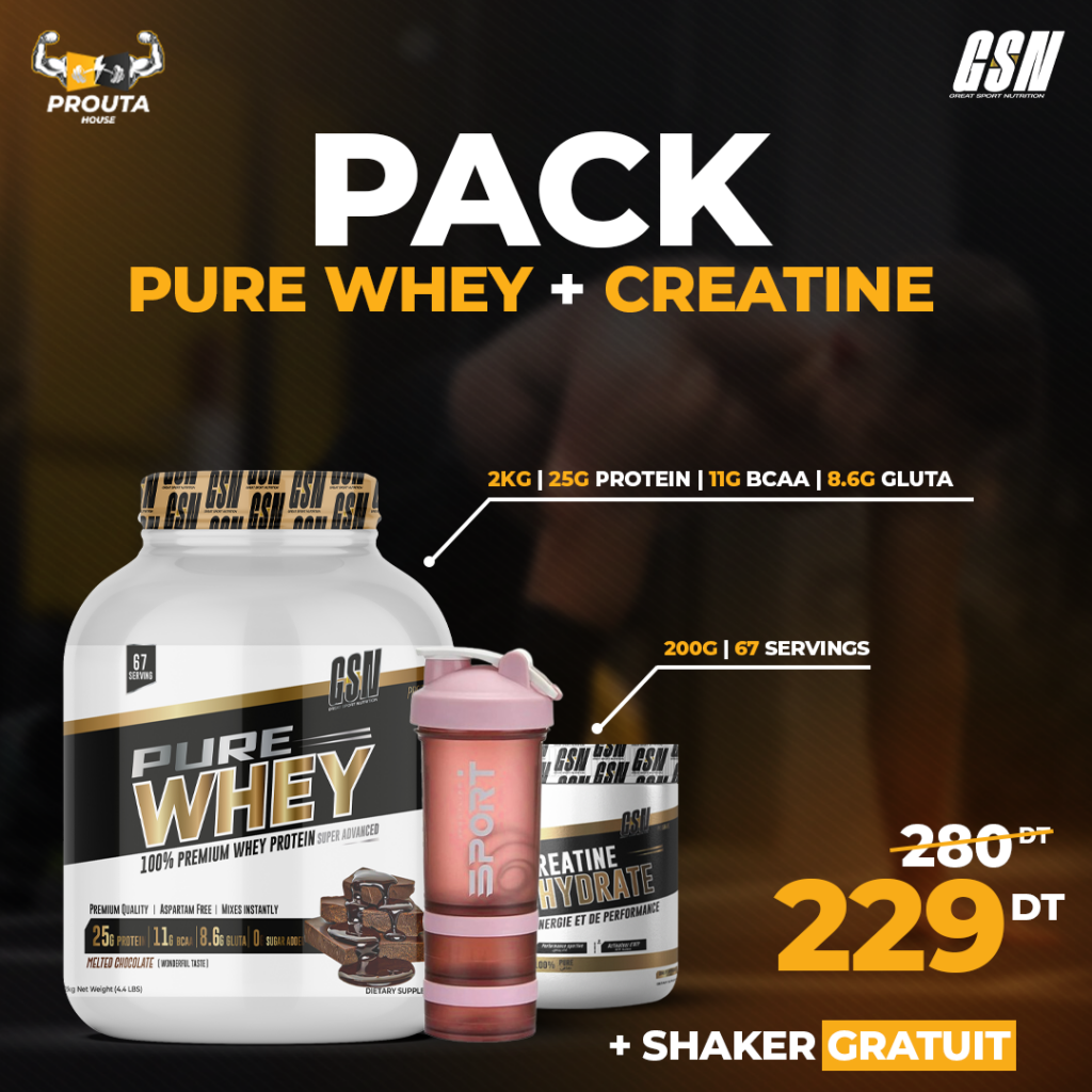 pack pure whey + creatine monohydrate 200g + shaker